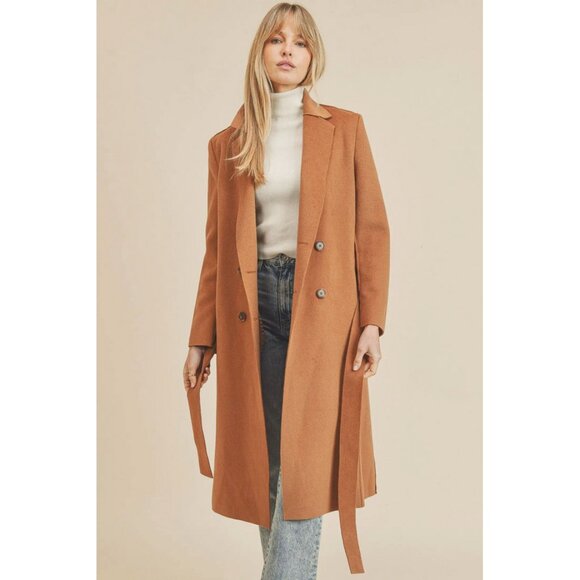 Paper Crane Sz. S Camel Belted Double Breasted Coat - Picture 1 of 16